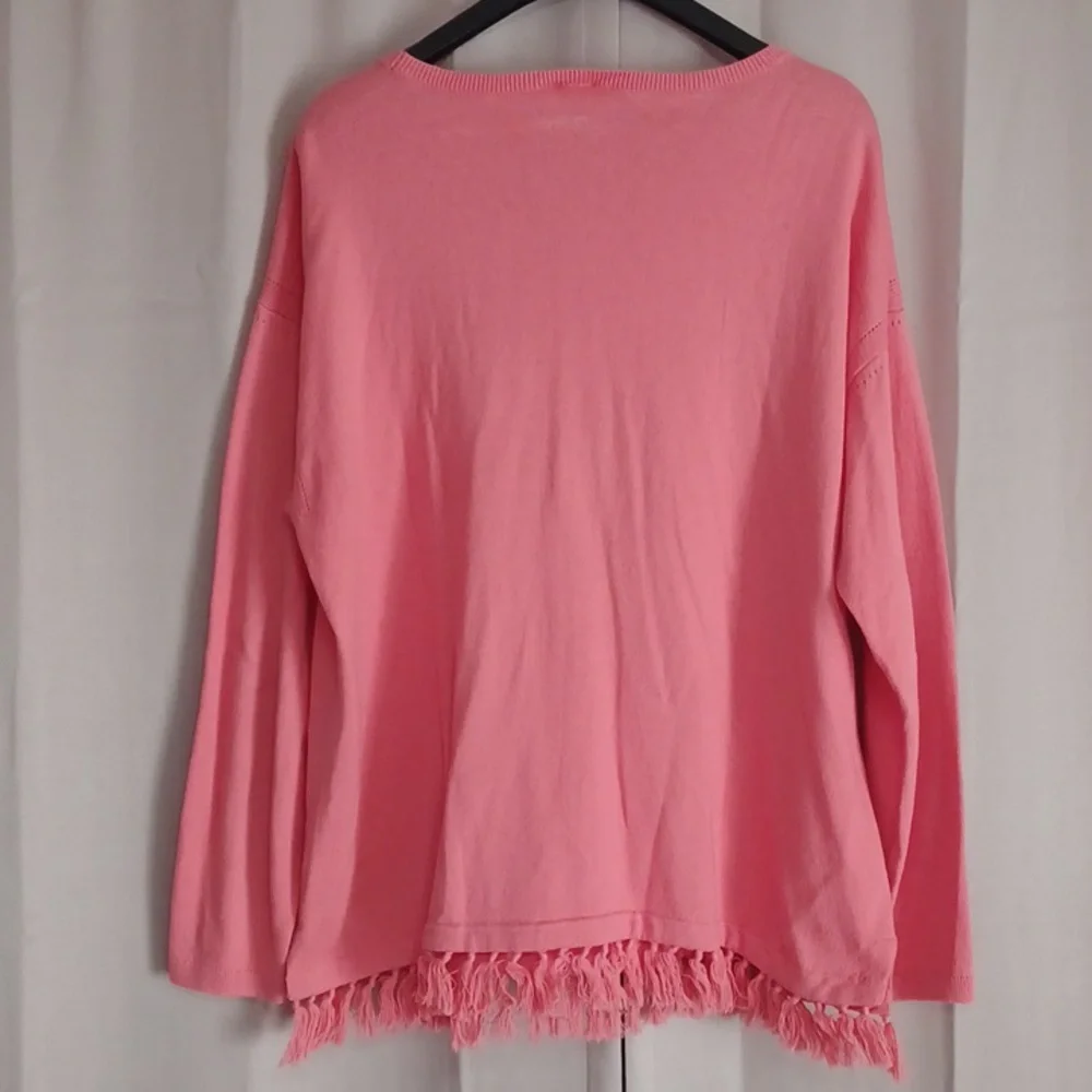 Talbots Tassel Fringe Cashmere Blend Lightweight Sweater Relaxed Fit Pink Coral